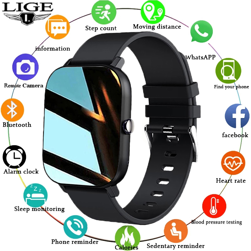 LIGE Fashion Bluetooth Call Smart Watches Women Heart Rate Blood Pressure Multifunctional Sport Women Men Watch Waterproof Smartwatch for Android Ios + Box